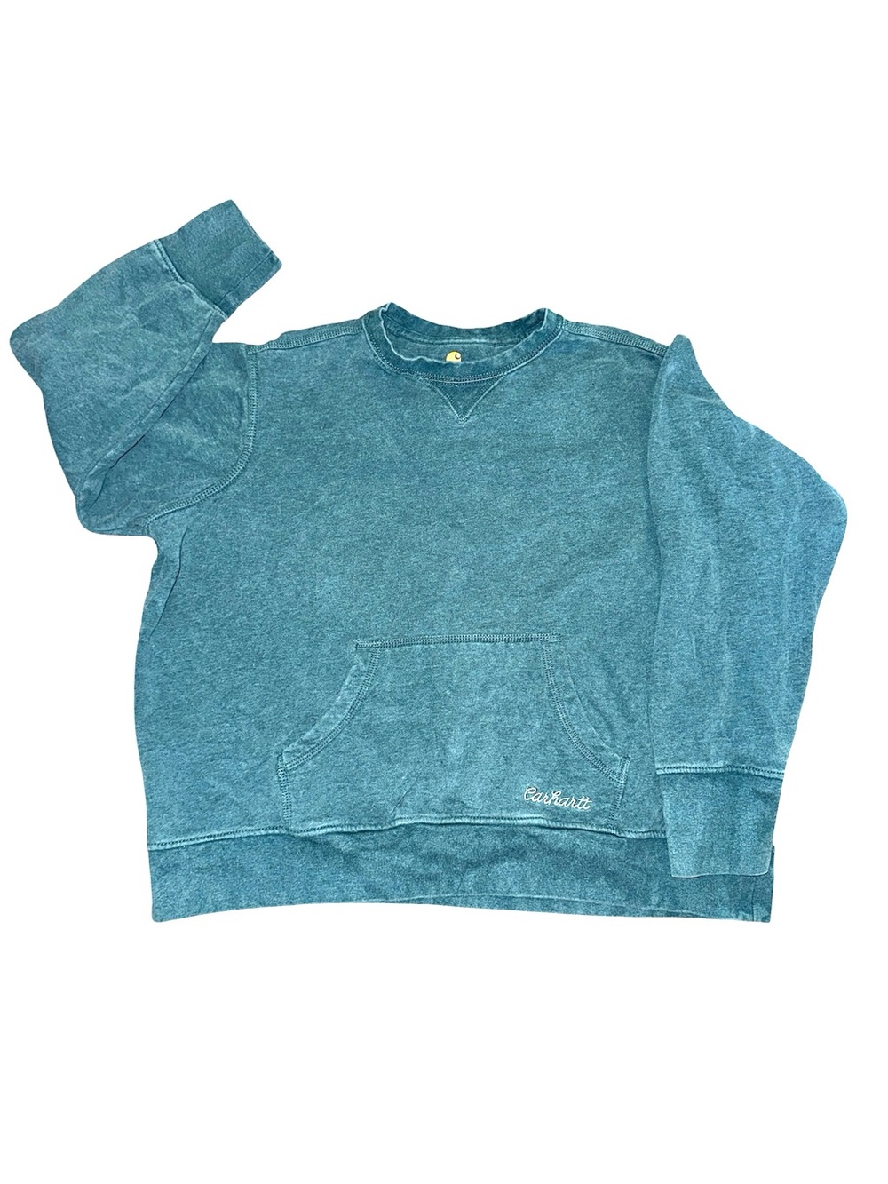 Vintage Carhartt Men's Teal Washed Crewneck Sweatshirt
